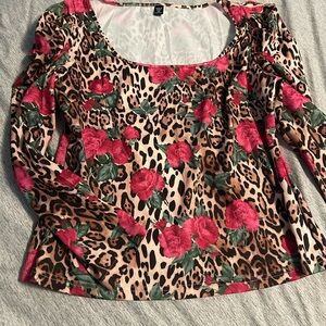 SHEIN Pink Floral Leopard Print Blouse
